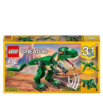 LEGO Creator Mighty Dinosaur Toy 31058, 3 in 1 Model, T. rex, Triceratops and Pterodactyl Dinosaur Figures, Gifts for 7-12 Year Old Boys & Girls